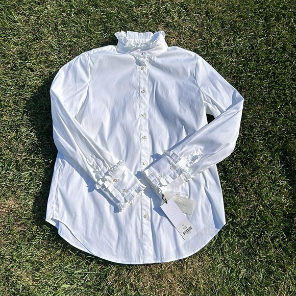 NWT Carlisle Althea WHITE Stretch cotton Ruffle Blouse - Picture 3 of 16